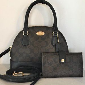 Coach Brown/Black Signature Mini Cora Purse Set